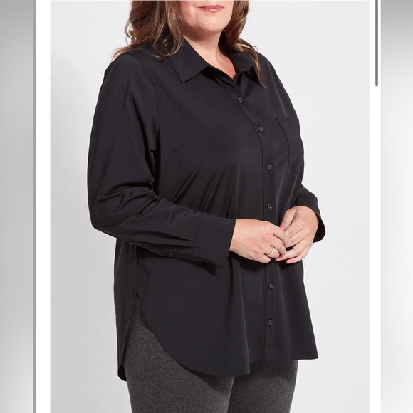 NWT Lysse’ 3X Black Schiffer Button Down Tunic Shirt Lyssentials Microfiber New - Picture 1 of 10